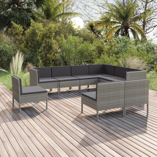 Set mobilier de grădină cu perne, 9 piese, gri, poliratan - WALTI WALTI