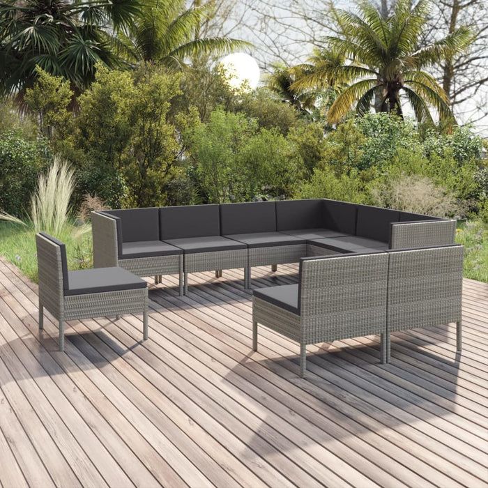 Set mobilier de grădină cu perne, 9 piese, gri, poliratan WALTI