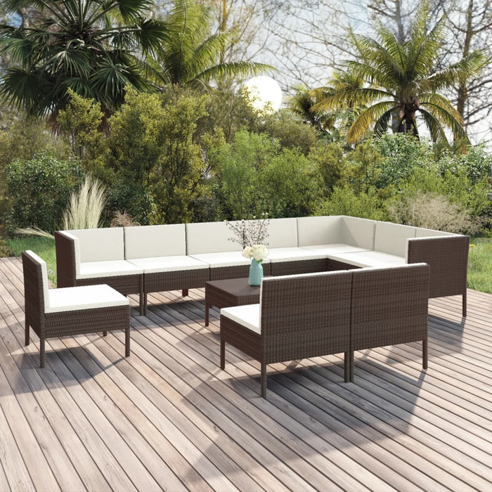Set mobilier de grădină cu perne, 11 piese, maro, poliratan - WALTI WALTI