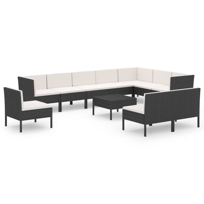Set mobilier de grădină cu perne, 11 piese, negru, poliratan WALTI
