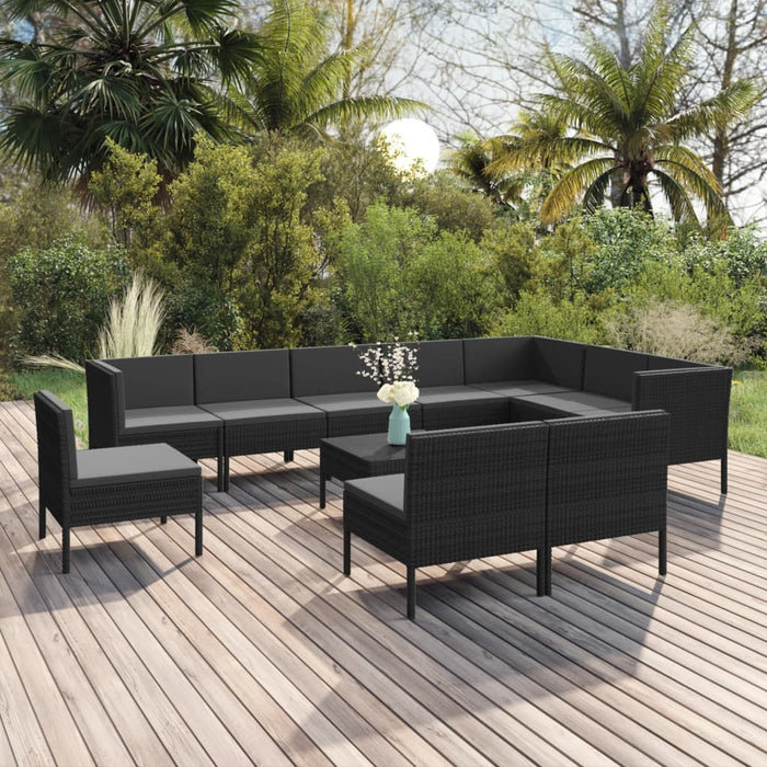 Set mobilier de grădină cu perne, 11 piese, negru, poliratan - WALTI WALTI