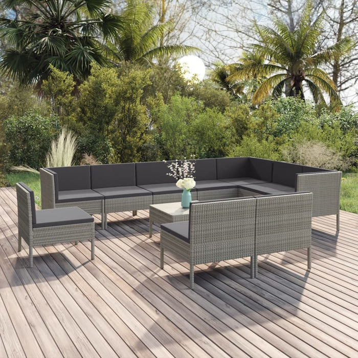 Set mobilier de grădină cu perne, 11 piese, gri, poliratan - WALTI WALTI