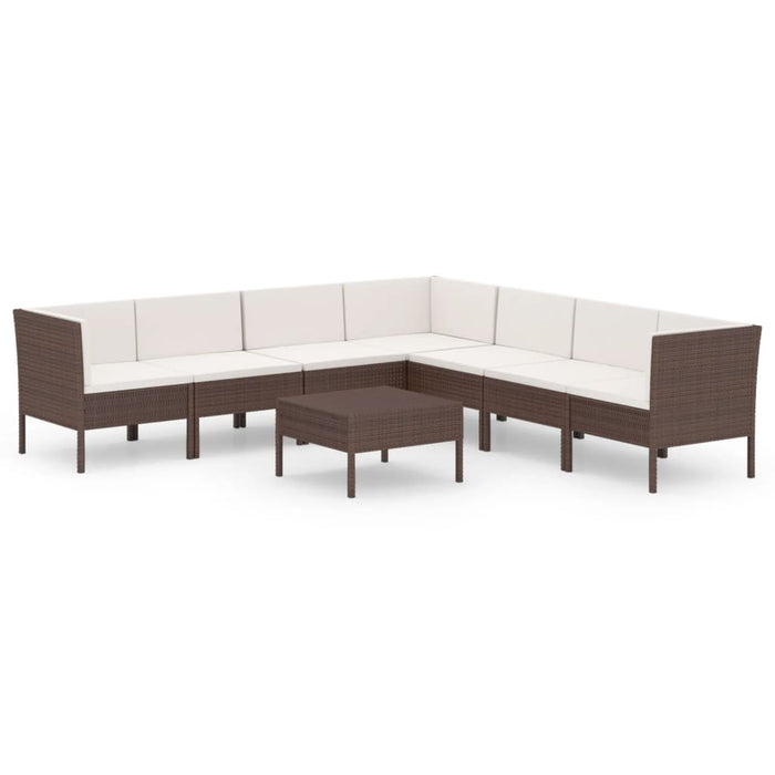 Set mobilier de grădină cu perne, 8 piese, maro, poliratan WALTI