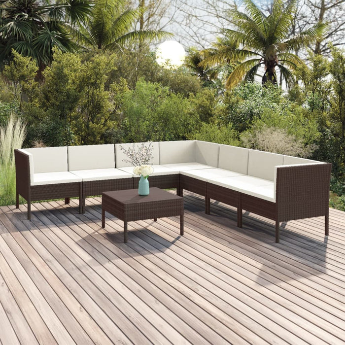 Set mobilier de grădină cu perne, 8 piese, maro, poliratan WALTI