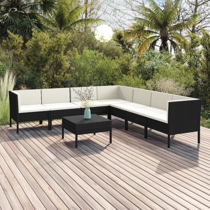 Set mobilier de grădină cu perne, 8 piese, negru, poliratan - WALTI WALTI