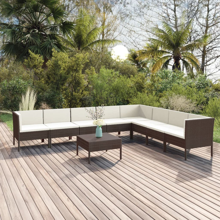 Set mobilier de grădină cu perne, 9 piese, maro, poliratan - WALTI WALTI
