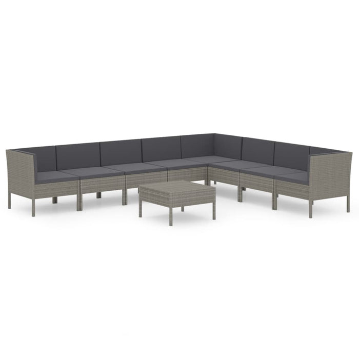 Set mobilier de grădină cu perne, 9 piese, gri, poliratan - WALTI WALTI