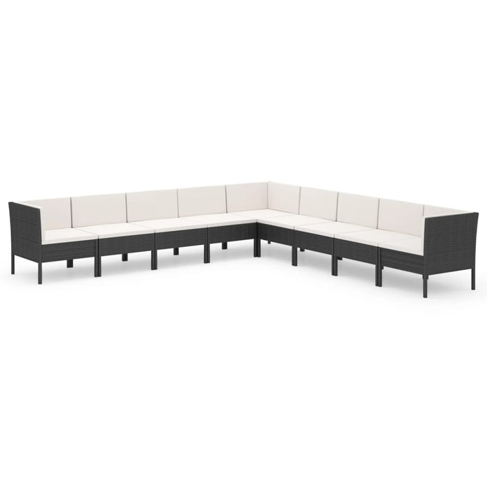 Set mobilier de grădină cu perne, 9 piese, negru, poliratan - WALTI WALTI