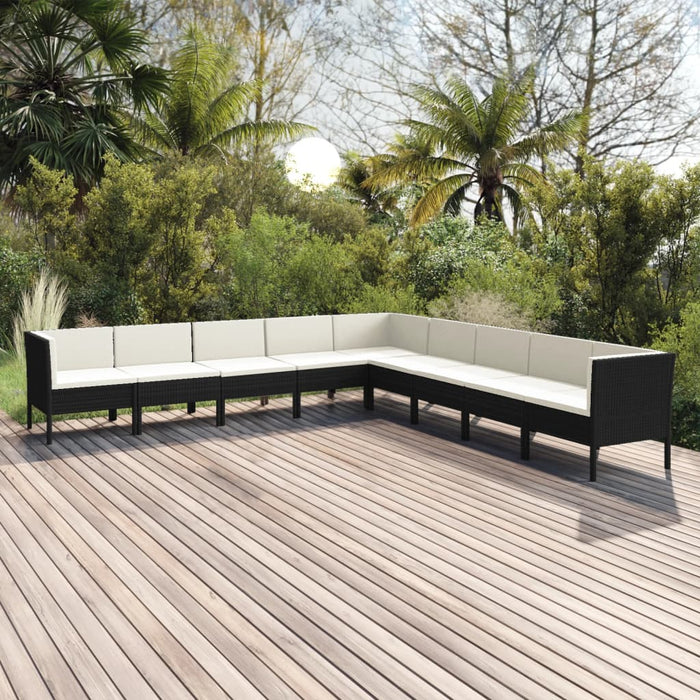 Set mobilier de grădină cu perne, 9 piese, negru, poliratan - WALTI WALTI