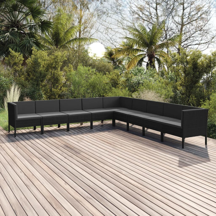 Set mobilier de grădină cu perne, 9 piese, negru, poliratan - WALTI WALTI