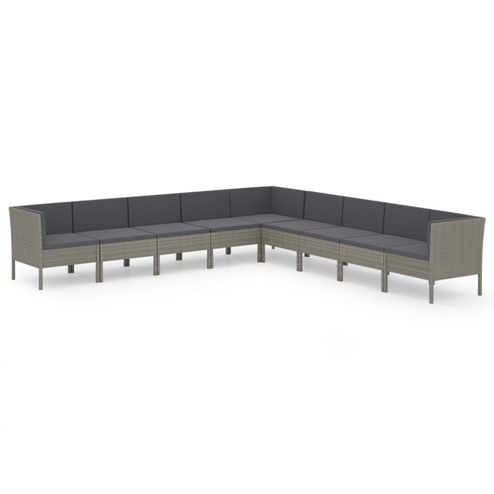 Set mobilier de grădină cu perne, 9 piese, gri, poliratan WALTI