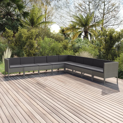 Set mobilier de grădină cu perne, 9 piese, gri, poliratan - WALTI WALTI