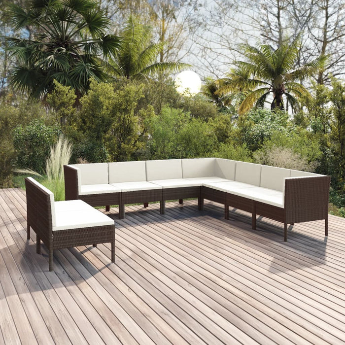 Set mobilier de grădină cu perne, 9 piese, maro, poliratan - WALTI WALTI