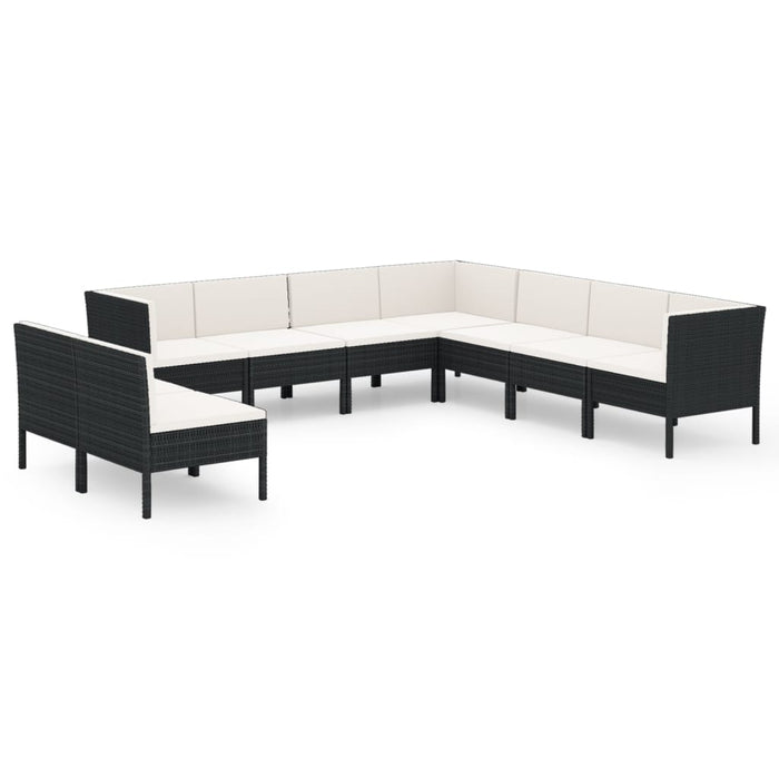 Set mobilier de grădină cu perne, 9 piese, negru, poliratan - WALTI WALTI