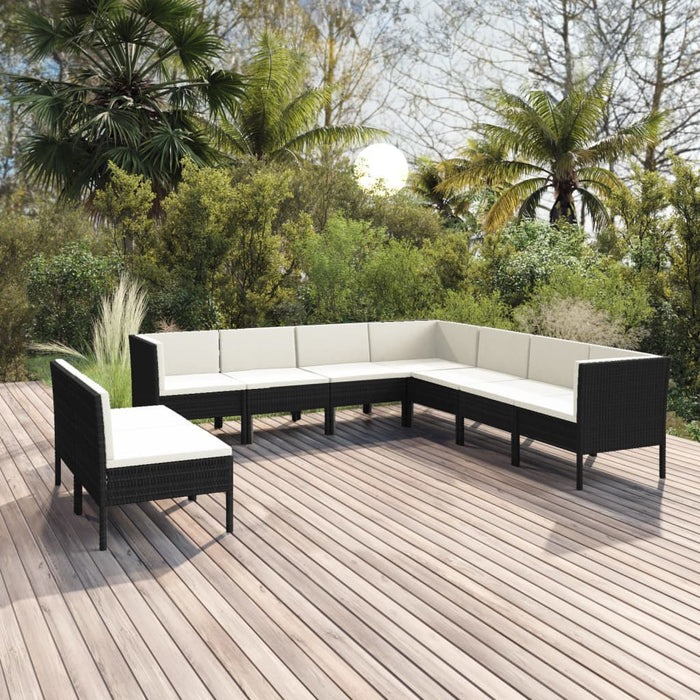 Set mobilier de grădină cu perne, 9 piese, negru, poliratan - WALTI WALTI