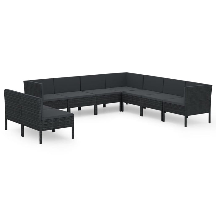 Set mobilier de grădină cu perne, 9 piese, negru, poliratan - WALTI WALTI
