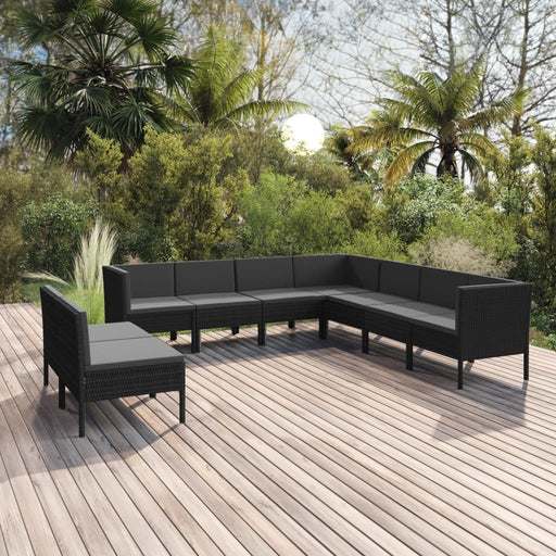 Set mobilier de grădină cu perne, 9 piese, negru, poliratan - WALTI WALTI