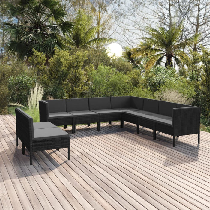 Set mobilier de grădină cu perne, 9 piese, negru, poliratan - WALTI WALTI