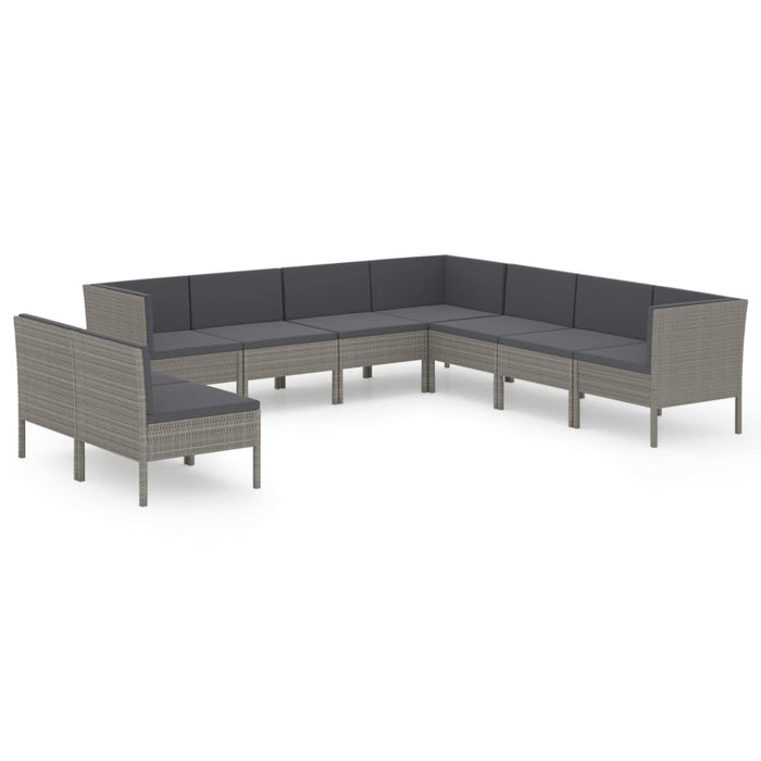 Set mobilier de grădină cu perne, 9 piese, gri, poliratan WALTI