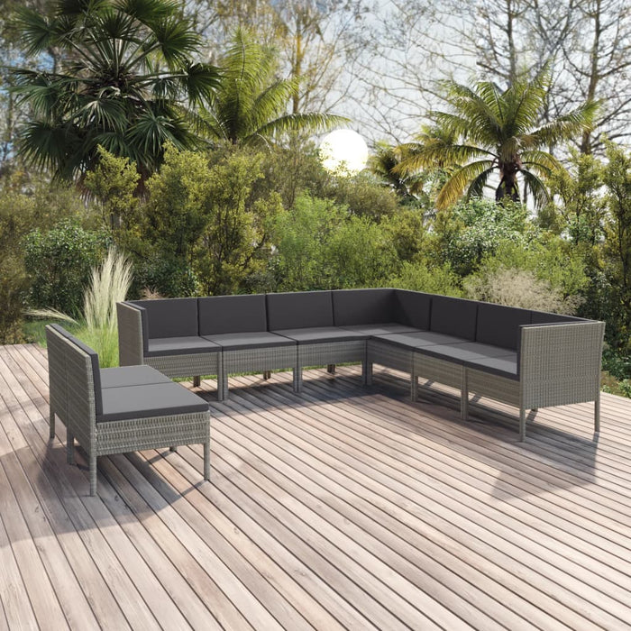 Set mobilier de grădină cu perne, 9 piese, gri, poliratan WALTI