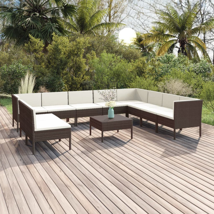 Set mobilier de grădină cu perne, 11 piese, maro, poliratan - WALTI WALTI