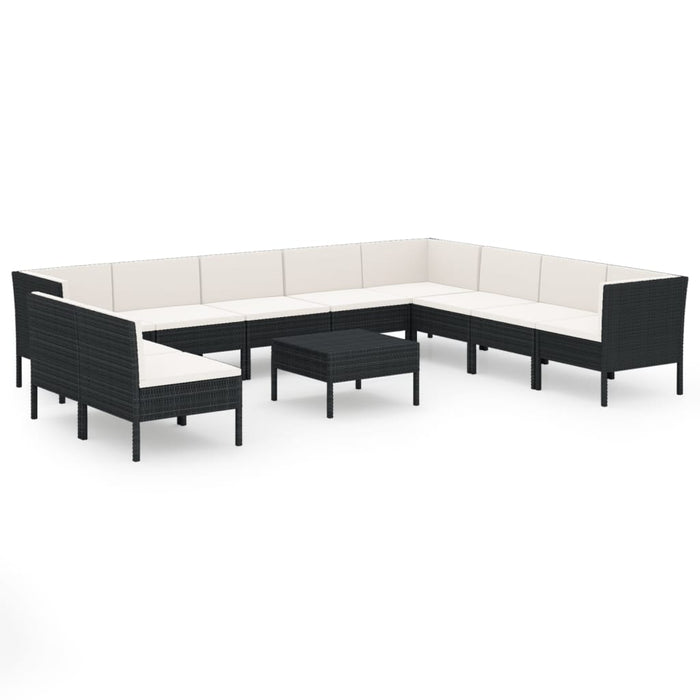 Set mobilier de grădină cu perne, 11 piese, negru, poliratan WALTI