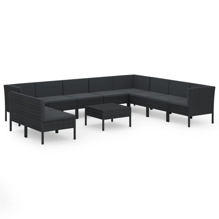 Set mobilier de grădină cu perne, 11 piese, negru, poliratan - WALTI WALTI