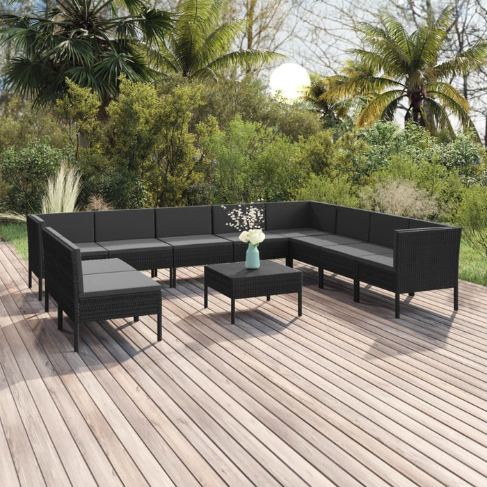 Set mobilier de grădină cu perne, 11 piese, negru, poliratan - WALTI WALTI