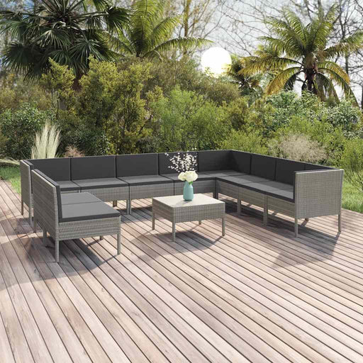 Set mobilier de grădină cu perne, 11 piese, gri, poliratan - WALTI WALTI