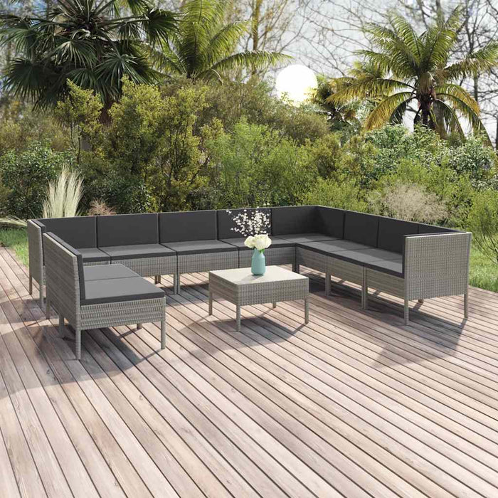 Set mobilier de grădină cu perne, 11 piese, gri, poliratan - WALTI WALTI