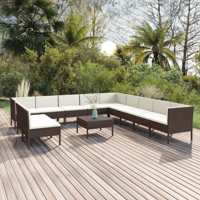 Set mobilier de grădină cu perne, 12 piese, maro, poliratan - WALTI WALTI