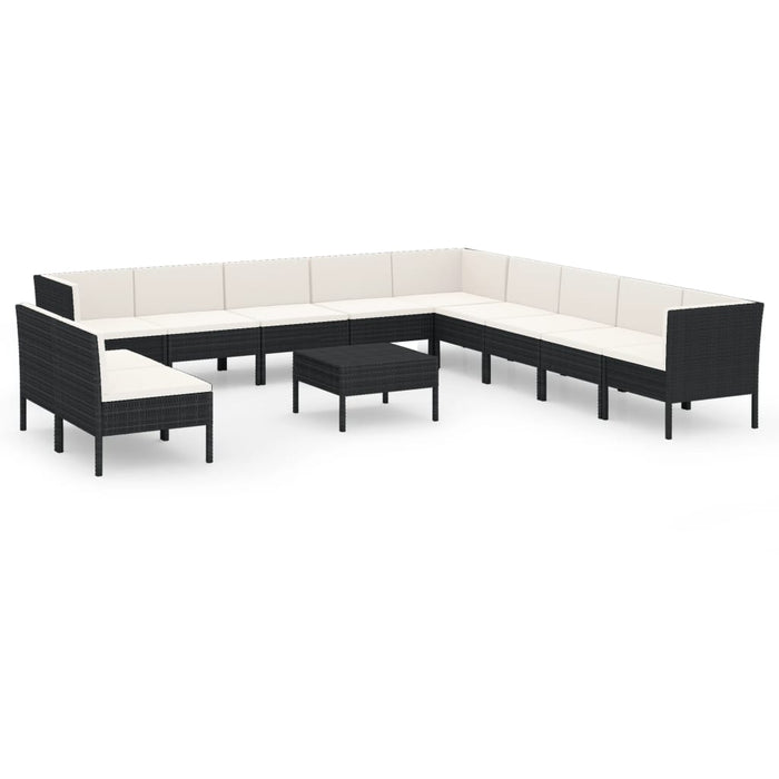 Set mobilier de grădină cu perne, 12 piese, negru, poliratan - WALTI WALTI