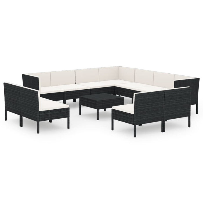 Set mobilier de grădină cu perne, 12 piese, negru, poliratan - WALTI WALTI