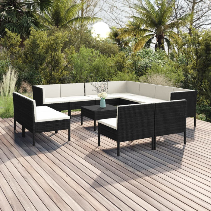 Set mobilier de grădină cu perne, 12 piese, negru, poliratan - WALTI WALTI