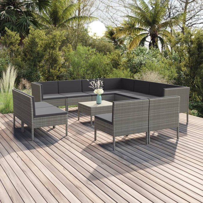 Set mobilier de grădină cu perne, 12 piese, gri, poliratan - WALTI WALTI
