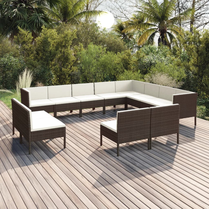 Set mobilier de grădină cu perne, 12 piese, maro, poliratan - WALTI WALTI