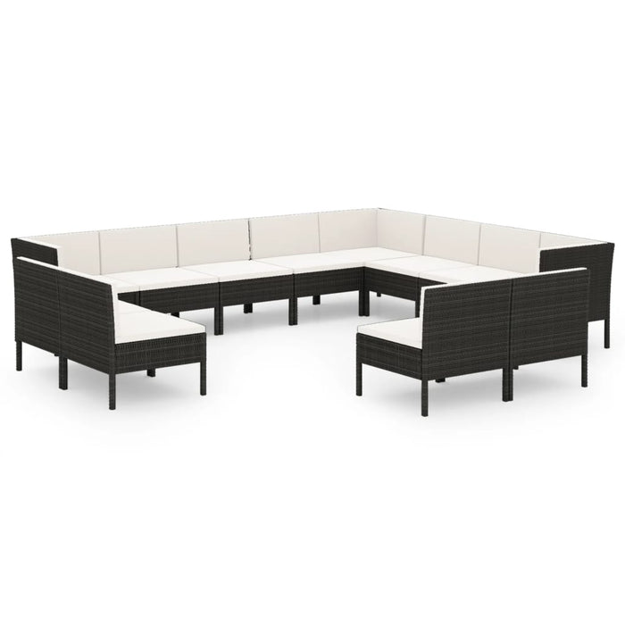 Set mobilier de grădină cu perne, 12 piese, negru, poliratan - WALTI WALTI