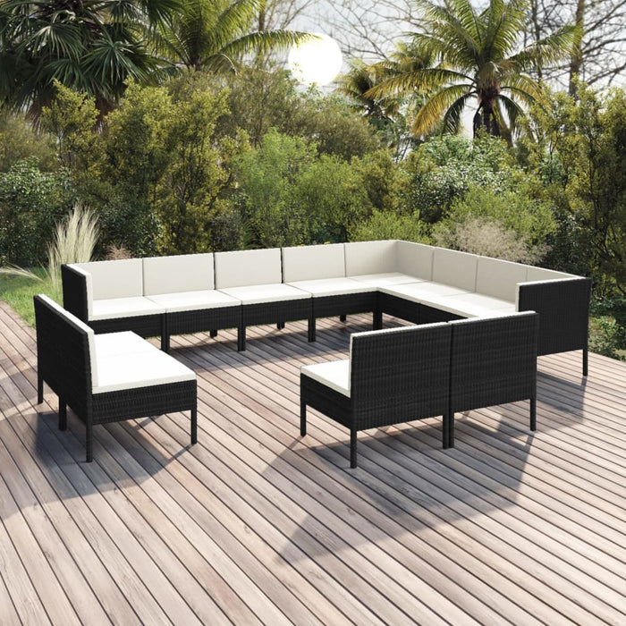 Set mobilier de grădină cu perne, 12 piese, negru, poliratan - WALTI WALTI