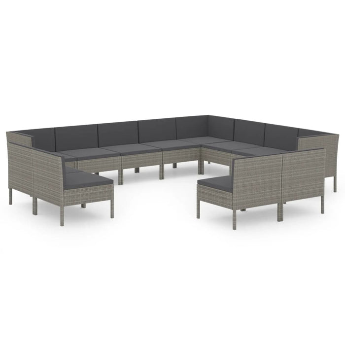Set mobilier de grădină cu perne, 12 piese, gri, poliratan WALTI