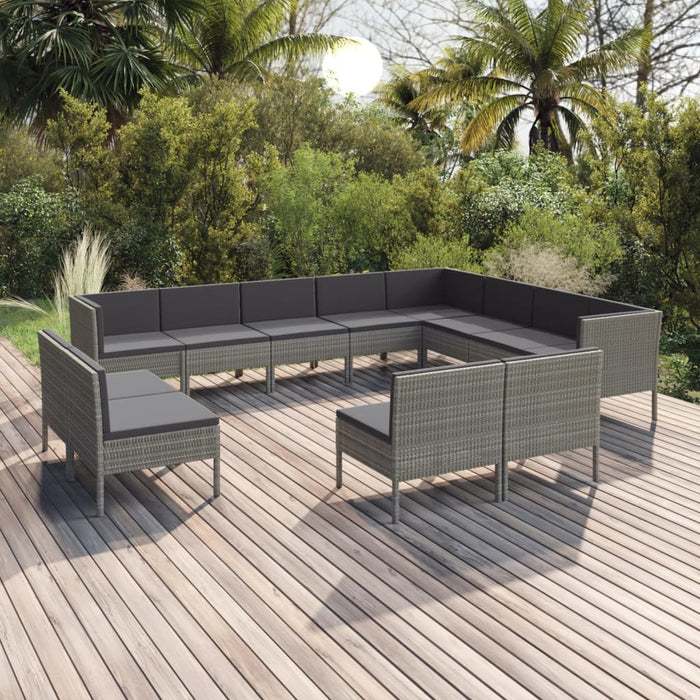 Set mobilier de grădină cu perne, 12 piese, gri, poliratan WALTI