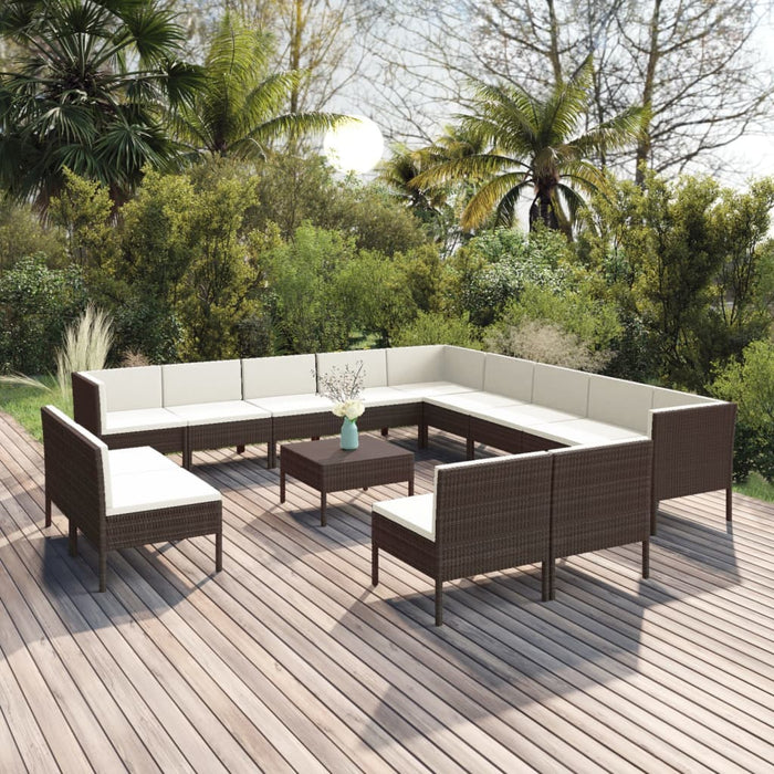 Set mobilier de grădină cu perne, 14 piese, maro, poliratan - WALTI WALTI