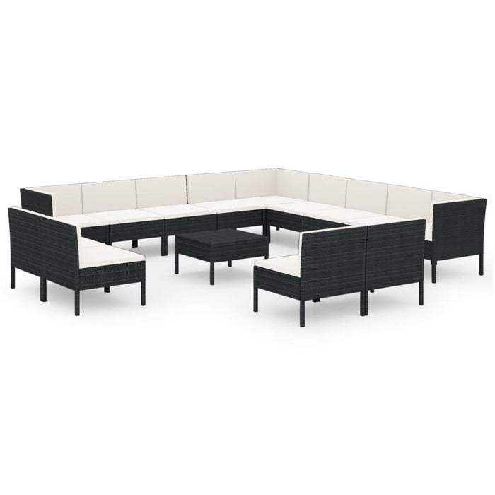 Set mobilier de grădină cu perne, 14 piese, negru, poliratan - WALTI WALTI