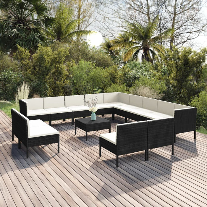 Set mobilier de grădină cu perne, 14 piese, negru, poliratan - WALTI WALTI