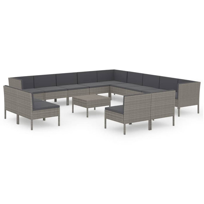 Set mobilier de grădină cu perne, 14 piese, gri, poliratan - WALTI WALTI