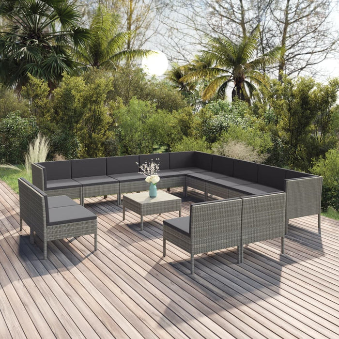 Set mobilier de grădină cu perne, 14 piese, gri, poliratan - WALTI WALTI