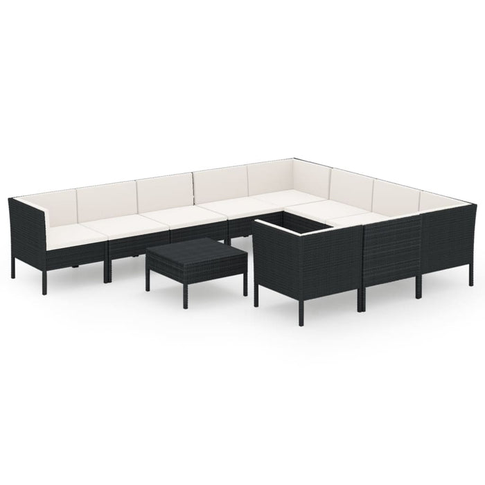 Set mobilier de grădină cu perne, 11 piese, negru, poliratan WALTI