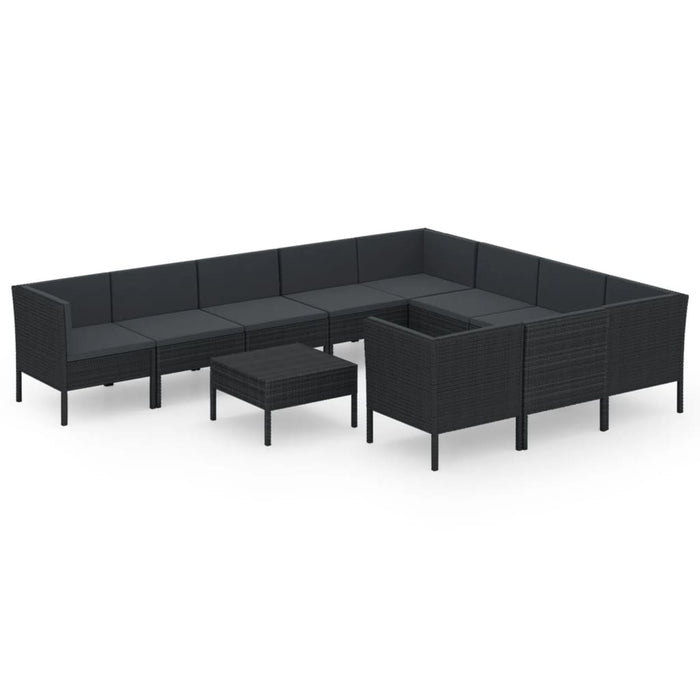 Set mobilier de grădină cu perne, 11 piese, negru, poliratan WALTI