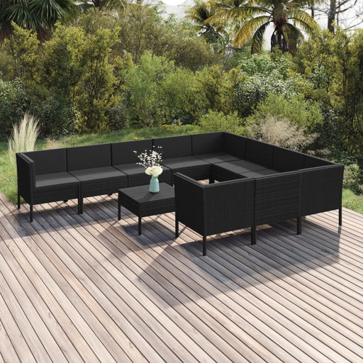 Set mobilier de grădină cu perne, 11 piese, negru, poliratan - WALTI WALTI