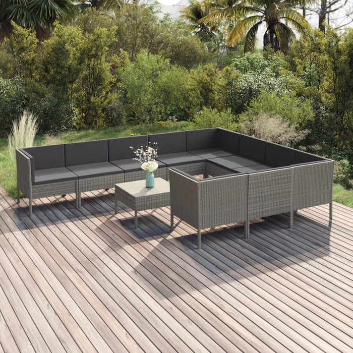 Set mobilier de grădină cu perne, 11 piese, gri, poliratan - WALTI WALTI