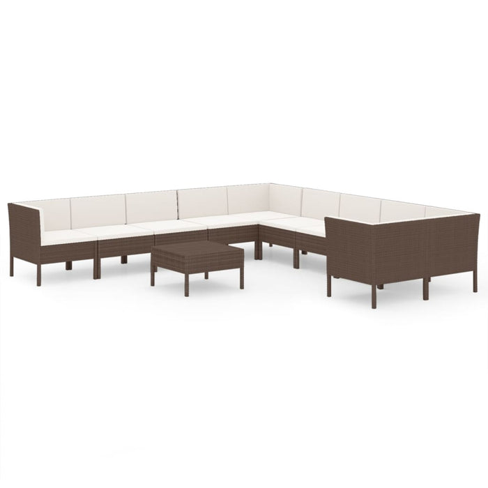 Set mobilier de grădină cu perne, 11 piese, maro, poliratan WALTI